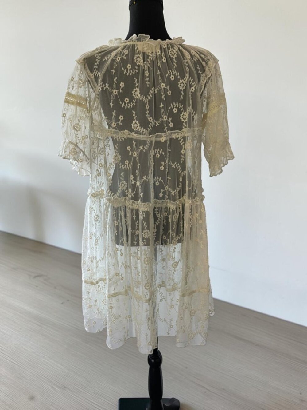 MELLODAY Cream Sheer Embroidered Lace Duster Dress Boho Coquette Fairycore Tunic - Picture 3 of 4